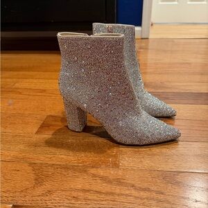 Betsey Johnson Cady Sparkling Silver Heeled Boots
